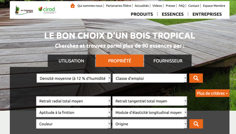 Page d'accueil du site "Le bon choix d’un bois tropical"